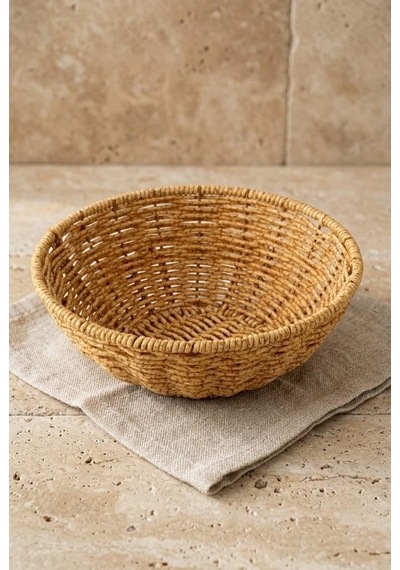 Yıkanabilir Rattan Yuvarlak Ekmek Sepeti 20.5 Cm - Metal İskeletli Hasır Banyo Ve Mutfak Sepeti Çok Renkli