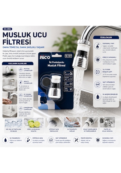 Go İthalat 12 Adet Musluk Ucu Filtresi 2 Fonksiyonlu 360 Derece Dönebilen Başlık 16-19mm Caşlık Çap Krom