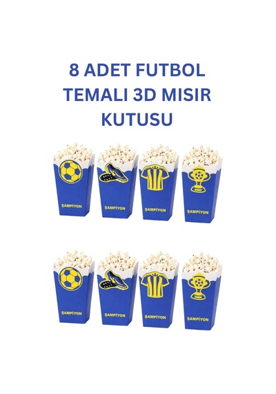 Sarı Lacivert Futbol Temalı Doğum Günü Parti Seti İyi Ki Doğdun Banner, Gözlük, Pasta Süsü Ve Mısır Kutusu