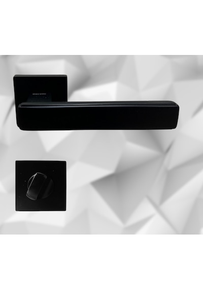 Lusso Siyah 5 Adet Oda 2 Adet Wc Kare Rozetli Kapı Kolu Set - Lusso Syh 5+2