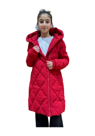 Kız Çocuk Kapüşonlu Kaban 51329 Kırmızı