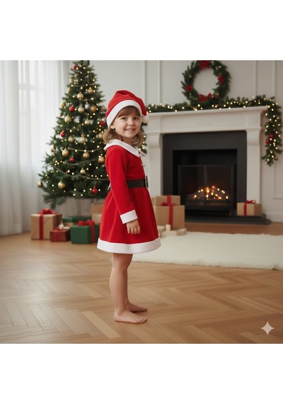 Kız Çocuk Yılbaşı Noel Temalı Noel Baba Elbisesi Diğer