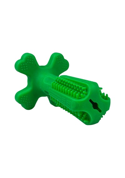 Diş Fırçası Oyuncak S - 12 X 7,6 X 7,6 Cm Yeşil, Tartarı Önlemek İçin 2 Çeşit Oluk, Pençeler Arasında Tutmak İçin Pratik Tasarım, Nane Aromalı Dayanıklı Silikon
