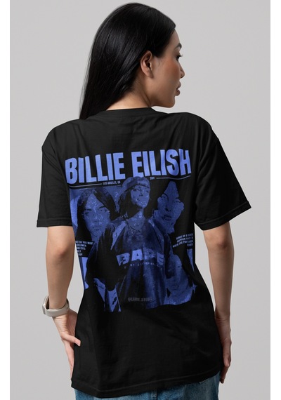 Sevbano Billie Eilish Şarkıcı Sırt Baskılı Unisex Oversize Tişört Siyah
