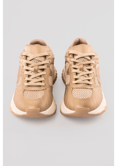 Mubiano Kadın Sneaker Kalın Tabanlı Bağcıklı Spor Ayakkabı Ravix Bej Bej