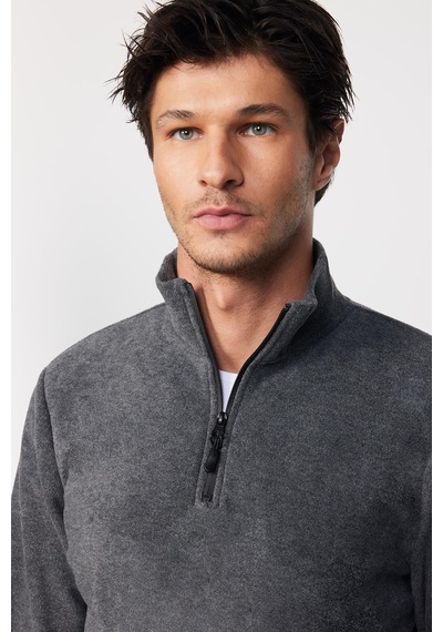Tudors Erkek Standart Fit Rahat Kesim Tüylenme Yapmayan Soğuk Geçirmez Antrasit Dik Yaka Polar Sweatshirt-30140-antrasit Antrasit