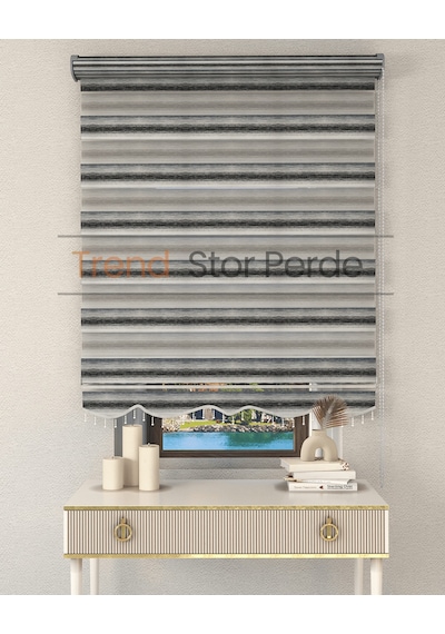 Siyah Yeşil Geçişli Boncuklu Zebra Stor Güneşlik Perde Opak Siyah-yeşil