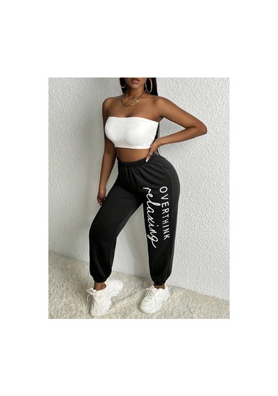Tarzsokak Slayr Letter Graphic Elastic Waist 4 Mevsim Eşofman Siyah
