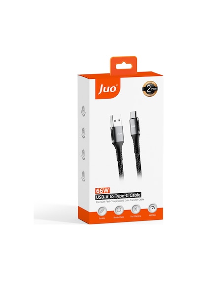 Juo JCB661-B 66w Usb-a To Type-c Örgülü Hızlı Şarj Ve Data Kablosu 1 Metre
