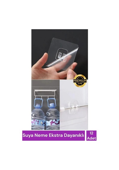 12 Adet Süper Güçlü Şeffaf Çerçeve Askısı Lekesiz Duvar Yapışkanı Mutfak Banyo Raf Tutucu Aksesuarı
