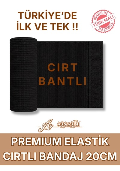 Premium Elastik Bandaj 20 Cm, Cırt Bantlı, Metal Kopçasız, 4,5 Metreye Kadar Uzar, Yoğun Dokuma, Güçlü Kompresyon Desteği Siyah