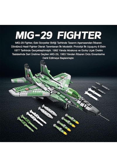 Reobrix 33024 Savaşçı Sovyet Mikoyan Mig-29 Jet Uçak Yaratıcı Yapı Blok Seti Building Blocks - 1387 Parça