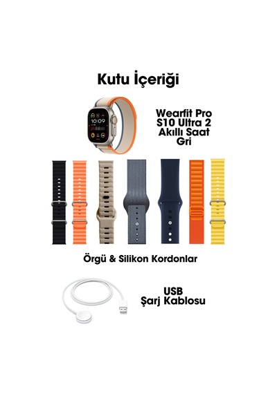 Wearfitpro Wearfit S10 Ultra 2 7 Kordonlu Akıllı Kol Saati Smart Watch Miniled Ekran Gri 49mm