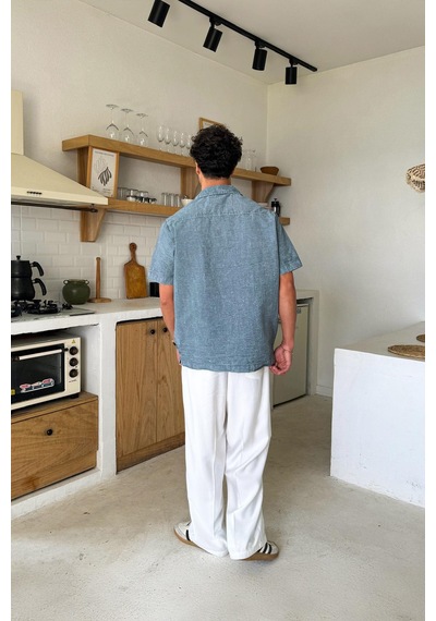 Flaw Yıkamalı Oversize Kısa Kol Gömlek Füme-25864 Füme