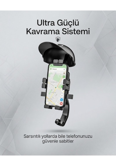 Şapka Korumalı Motosiklet Telefon Tutucu Gidon Ve Dikiz Aynası Uyumlu Siyah