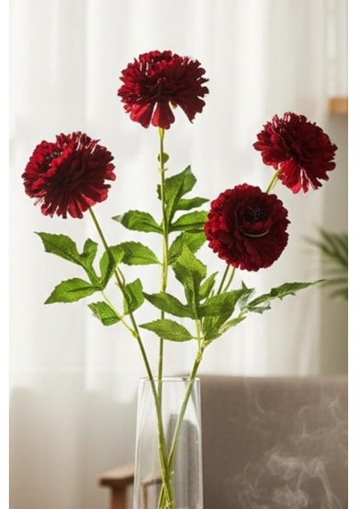 Yapay Çiçek Kasımpatı Bordo Uzun Dal 3 Çiçekli 77cm Kırmızı