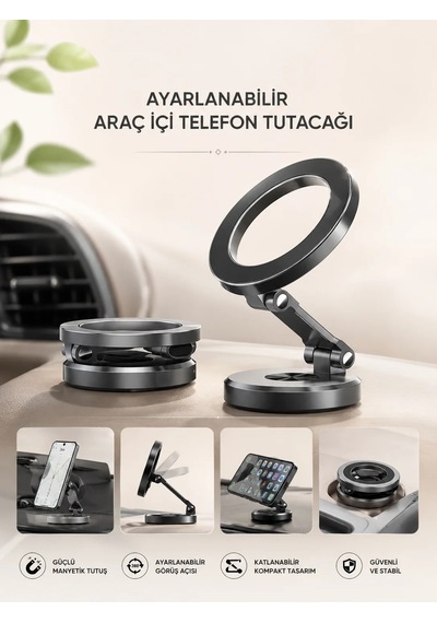 Araç İçi Telefon Tutacağı Manyetik Tasarım Ayarlanabilir 07921027