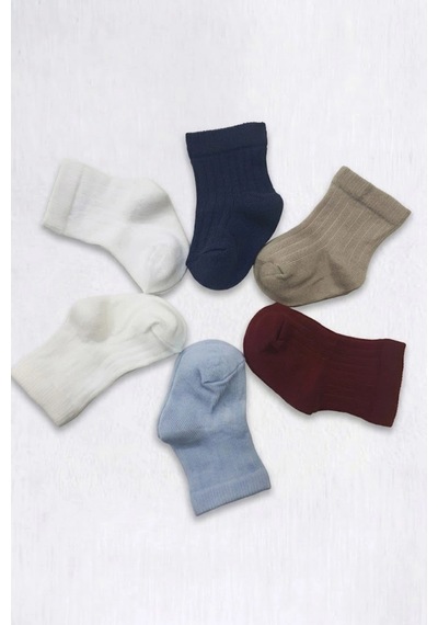 Cocole Socks Erkek Bebek Soket Çorabı Kraft Kutulu 6'lı Set Pamuklu 0-1 Yaş Fitilli Çok Renkli