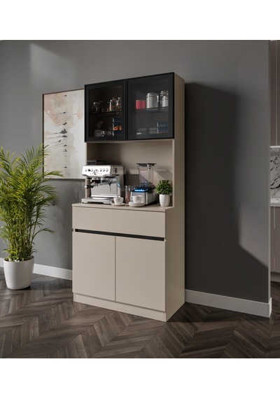 Viona Kum Beji Mini Komple Mdf Led Aydınlatmalı Kahve Köşesi Bej