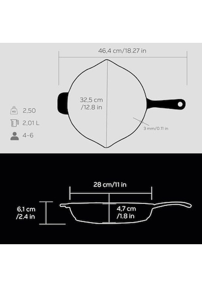 Döküm Yuvarlak Izgara Tava, Metal Kulplu, Konkav Taban, 28 Cm Açık Bakır