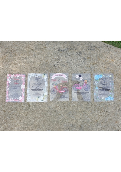 Mavi Gül Desenli Şeffaf Pvc Davetiye 10 Adet