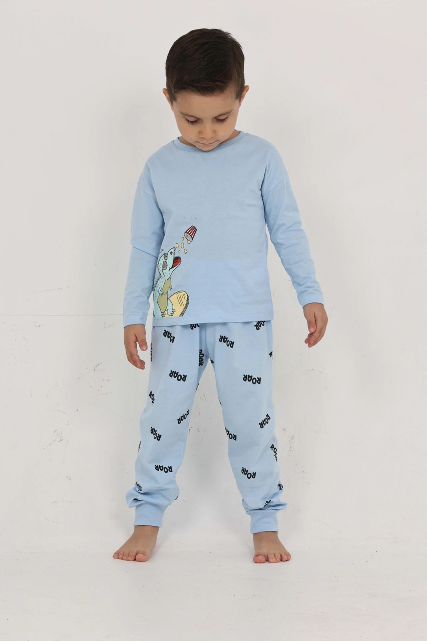 Toontoy Kids Toontoy Erkek Çocuk Roar Baskılı Pijama Takım Mavi