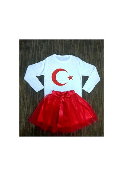 Çlm Store 23 Nisan Ayyıldızlı Penye Tütü Etek Takım Beyaz Beyaz