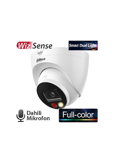 Dahua Ipc-hdw2249t-s-ıl-0280b 2mp 2.8mm Ip67 Sdkart Dahili Mik.poe Çift Işıklı Dome Ip-30mt