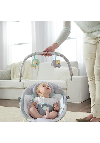Ingenuity Rahatlatıcı Ana Kucağı Bebek Koltuğu, Sesler Ve Titreşimler, 0-6 Ay, 9 Kg'a Kadar - Morrison, Fil/aslan Oyuncaklı Gri/mavi