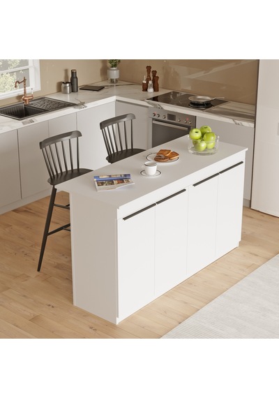 Robin Home Liva Mutfak Adası Ada Mutfak Yemek Masası 160cm Beyaz