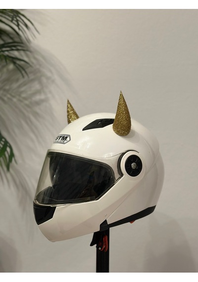 Motor & Motosiklet Gold Simli Şeytan Boynuzu Kask Dış Aksesuar Diğer