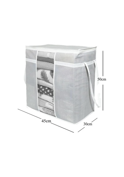 Lexroo 2 Adet - Pencereli Saklama Çantası - Pencereli Battaniye Hurcu 30x45x50cm - Çizgili Model Çok Renkli