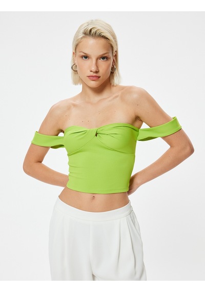 Koton Crop Straplez Üst Kol Detaylı Kalp Yaka Yeşil 4sak10848ek
