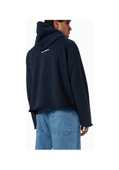 About Blank Monogram Cut Off Hoodie Premium Kesik Form Erkek Hoodie Lacivert