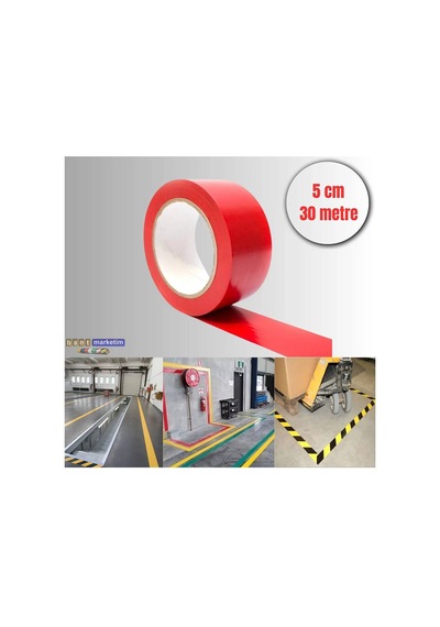 Pvc Yer İşaretleme Bandı 5cmx30m Zemin Bandı Kırmızı Bant Marketim