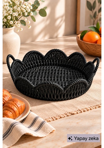 Jasper Siyah Modern Ekmek Sepeti Ve Tepsi Kahvaltı Çay Kahve Sunumluk Servislik Plastik