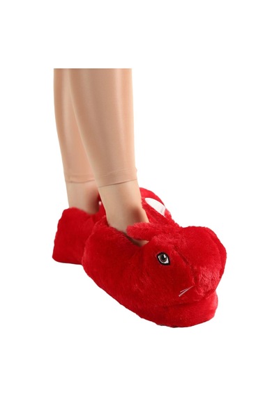 Peluş Tavşan Figürlü Kaymaz Ve Ses Yapmaz Ev Panduf Kırmızı-kırmızı Kırmızı