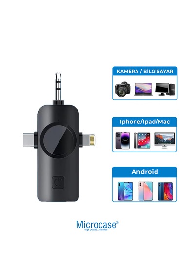 Microcase F11-2 Profesyonel 2'li Kablosuz Yaka Mikrofonu 3in1 Type-c Lightning 3.5mm Jack Kamera Telefon Bilgisayar Uyumlu Yayıncı Mikrofonu Al5770