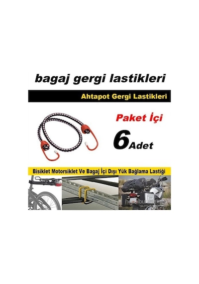 Kancalı Çok Amaçlı Bagaj Yük Bağlama Lastiği 6 Adet 41183x