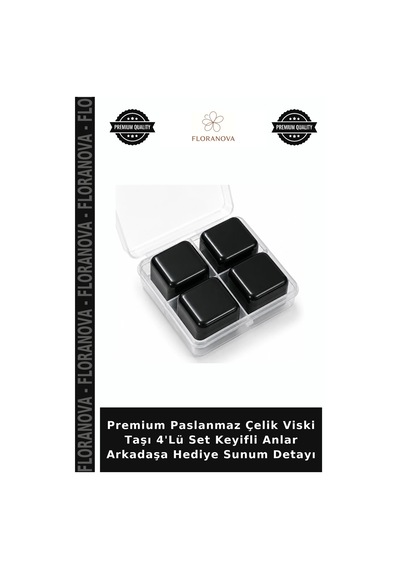Premium Paslanmaz Çelik Viski Taşı 4'lü Set Keyifli Anlar Arkadaşa Hediye Sunum Detayı