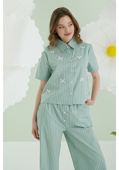 Nbb Kadın Yeşil Kurdele Önden Düğmeli Pijama Takım YESIL