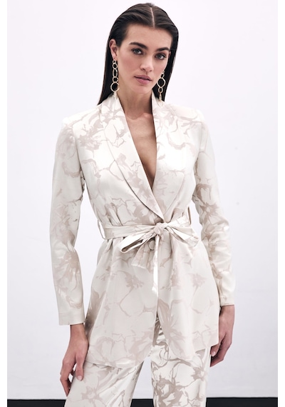 Sateen Desenli Uzun Ceket - Bej-135785 Bej