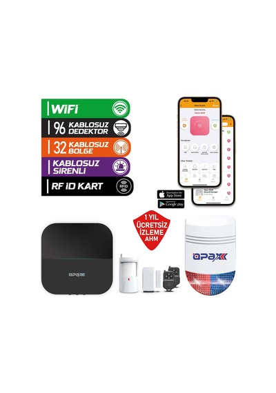 Opax-w20-w Siyah Bgr-09 Kablosuz Sirenli Akülü Wifi Ev Ve İşyeri Alarm Seti