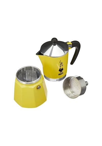 Rainbow: 6 Cups Ocak Üstü Espresso Pişirici - 250ml - Sarı Renk - Alüminyum Gövde - Patentli Güvenlik Valfi - Tü Genel