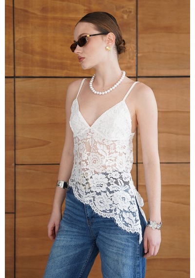 Verymoda Askılı Brode Bluz - D2965 Krem