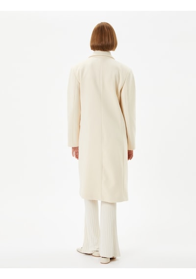 Koton Oversize Kaşe Kaban Kapaklı Cepli Düğmeli Ekru 4wak00106ew 4WAK00106EW010 Ekru