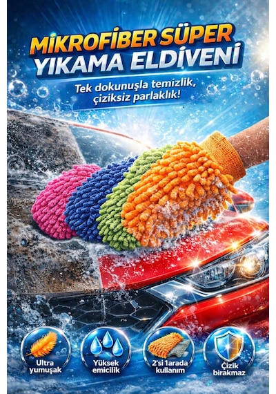 Mikrofiber Araç Temizlik Eldiveni Çift Taraflı Yıkama Araba Motor Jant İç Temizlik Eldiveni Turuncu