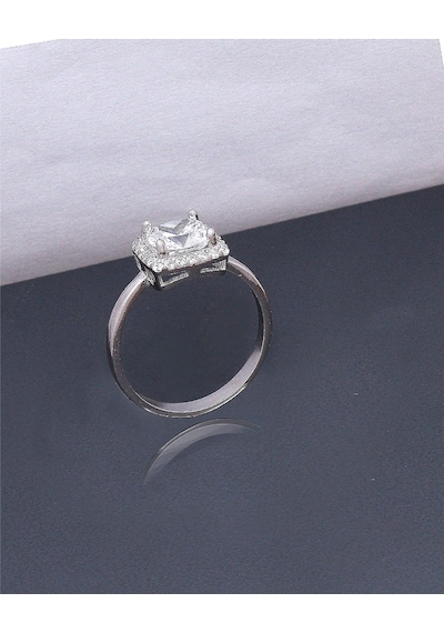 Brezza Lusso Jewelry 1.90 Karat Prenses Kare Taşlı Dia Tektaş Kare Kadın Gümüş Yüzük 14