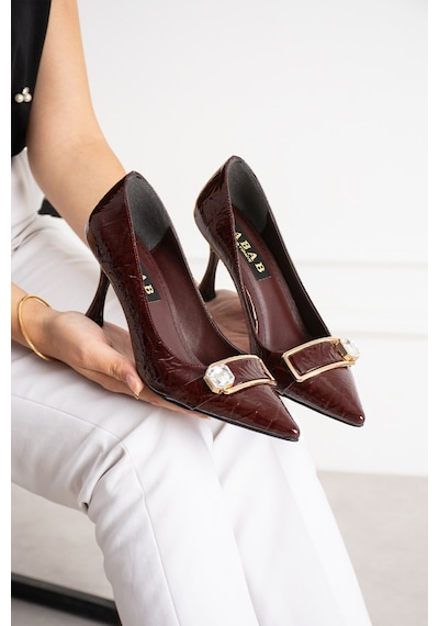 Dabab Shoes Sena Kadın Bordo Kırışık Rugan Sivri Burun Taşlı Toka Detaylı 7 Cm İnce Topuklu Stiletto Ayakkabı Dabab Shoes Sena Kadın Bordo Kırışık Rugan Sivri Burun Taşlı Toka Detaylı 7 Cm İnce Topuklu Stiletto Ayakkabı