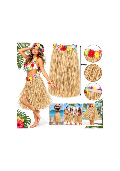 60 Cm Naturel Saman Görünümlü Hawaii Etek Hula